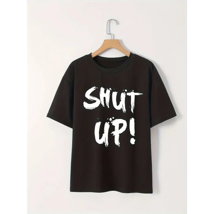 20/1 PENYE COMPACK BASKILI OVERSİZE BİSİKLET YAKA M KISA KOL YAZLIK T-SHİRT - SİYAH