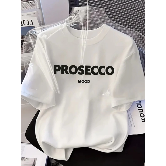 20/1 PENYE COMPACK BASKILI OVERSİZE KISA KOL BİSİKLET YAKA T-SHİRT - BEYAZ