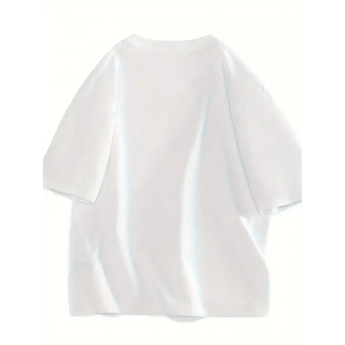 20/1 PENYE COMPACK GÜLÜCÜK BASKILI OVERSİZE BİSİKLET YAKA KISA KOL YAZLIK T-SHİRT - BEYAZ