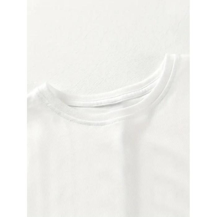 20/1 PENYE COMPACK GÜLÜCÜK BASKILI OVERSİZE BİSİKLET YAKA KISA KOL YAZLIK T-SHİRT - BEYAZ