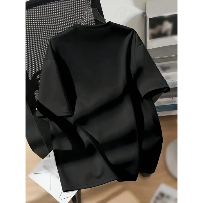 20/1 PENYE COMPACK NEW YORK BASKILI OVERSİZE KISA KOL BİSİKLET YAKA T-SHİRT - SİYAH