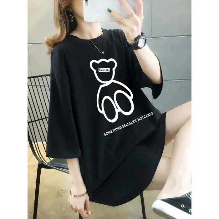 20/1 PENYE COMPACK ÖN ARKA BASKILI OVERSİZE BİSİKLET YAKA T-SHİRT - SİYAH