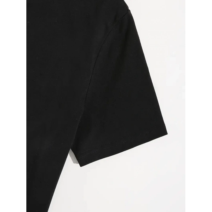 20/1 PENYE COMPACK SHUT UP BASKILI OVERSİZE BİSİKLET YAKA KISA KOL T-SHİRT - SİYAH