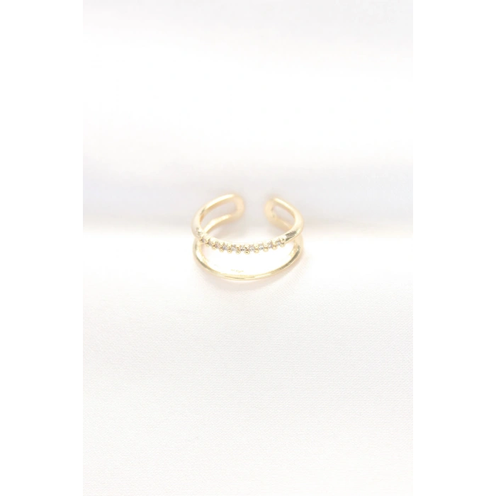 2li Görünümlü Su Yolu Tasarımlı Gold Renk Ayarlanabilir Yüzük