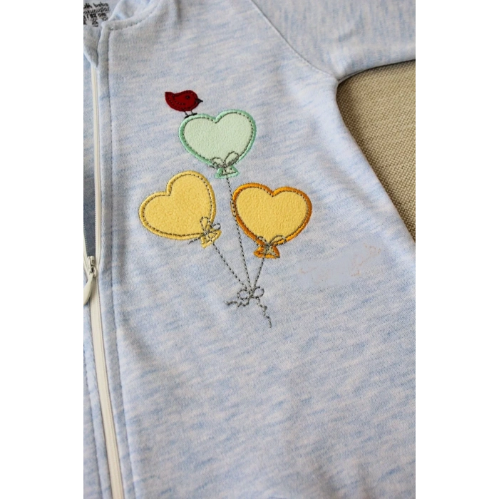 3-6 18-24 24-36 Ay Uçan Balonlar Nakışlı Ef Boy Fermuarlı Erkek Bebek Tulumu Mavi