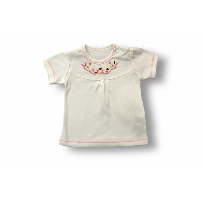 3-6 6-9 9-12 12-18 Ay Anadolu Çiçeği Nakışlı Kısa Kollu Sweatli 2Li Kız Bebek Takımı Pembe