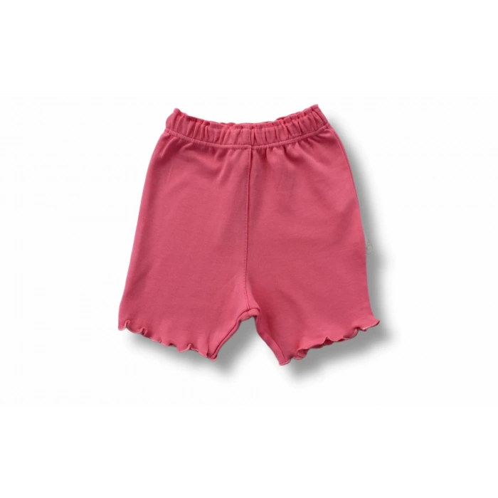 3-6 6-9 9-12 12-18 Ay Düğme Detaylı Bandanalı Kısa Kollu Sweat 3Lü Kız Bebek Takımı Pudra