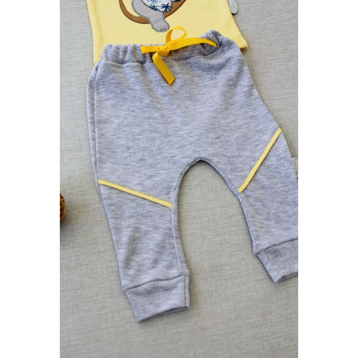 3-6 6-9 9-12 12-18 Ay Yavru Koala Nakışlı Uzun Kollu Sweat 2Li Kız Erkek Bebek Takımı Sarı