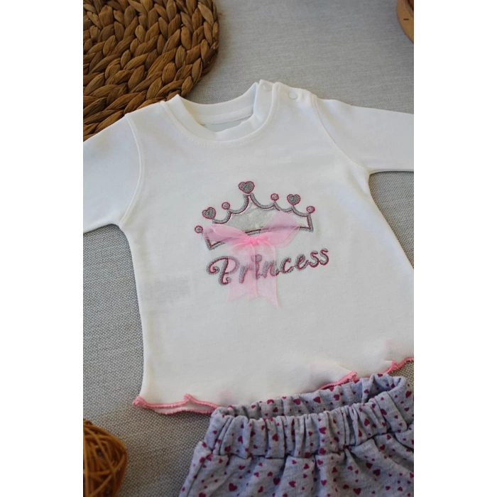 3-6 6-9 9-12 Ay Full Star Nakışlı Şapkalı Uzun Kollu Sweat 3Lü Erkek Bebek Takımı Ekru