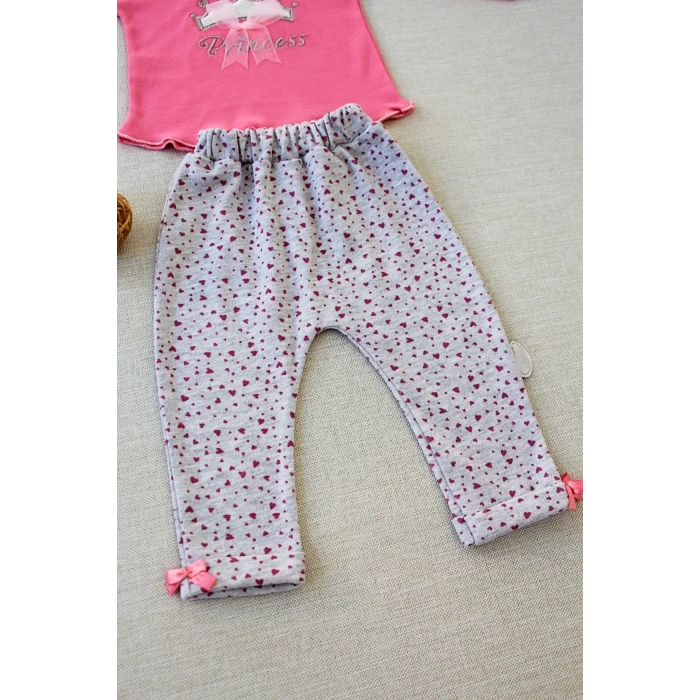 3-6 6-9 9-12 Ay Full Star Nakışlı Şapkalı Uzun Kollu Sweat 3Lü Erkek Bebek Takımı Fuşya