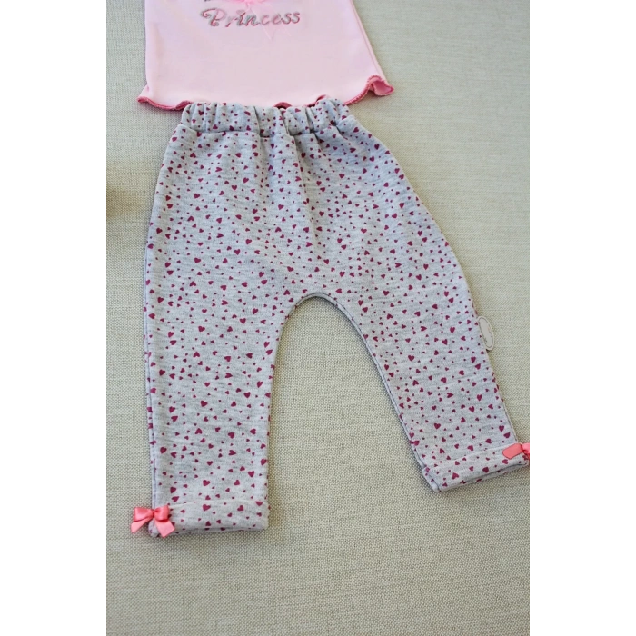 3-6 6-9 9-12 Ay Full Star Nakışlı Şapkalı Uzun Kollu Sweat 3Lü Erkek Bebek Takımı Pembe