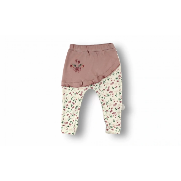 3-6 6-9 9-12 Ay Tb Çiçek Nakışlı Bandanalı Uzun Kollu Zıbınlı 3Lü Kız Bebek Takımı Ekru