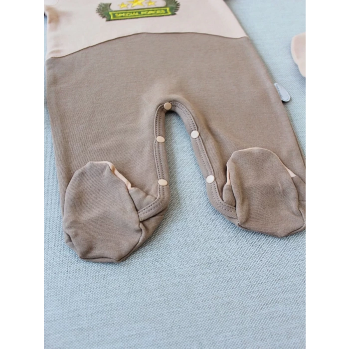 3-6 9-12 12-18 Ay Özel Kuvvetler Nakışlı Bere Şapkalı Kız Erkek Bebek Tulumu Sütlü Kahve