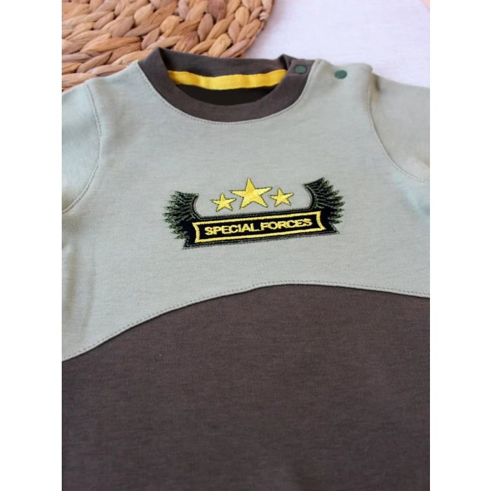 3-6 9-12 12-18 Ay Özel Kuvvetler Nakışlı Bere Şapkalı Kız Erkek Bebek Tulumu Yeşil