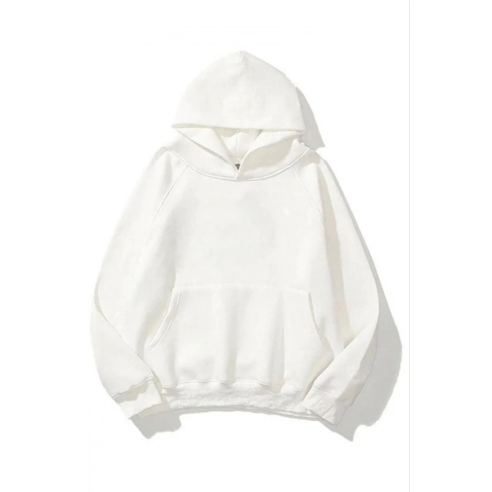 3 İPLİK PAMUKLU UNİSEX KAPŞONLU SWEETSHİRT - BEYAZ