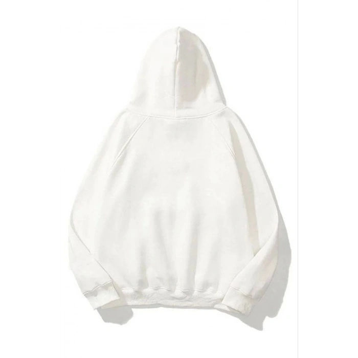 3 İPLİK PAMUKLU UNİSEX KAPŞONLU SWEETSHİRT - BEYAZ