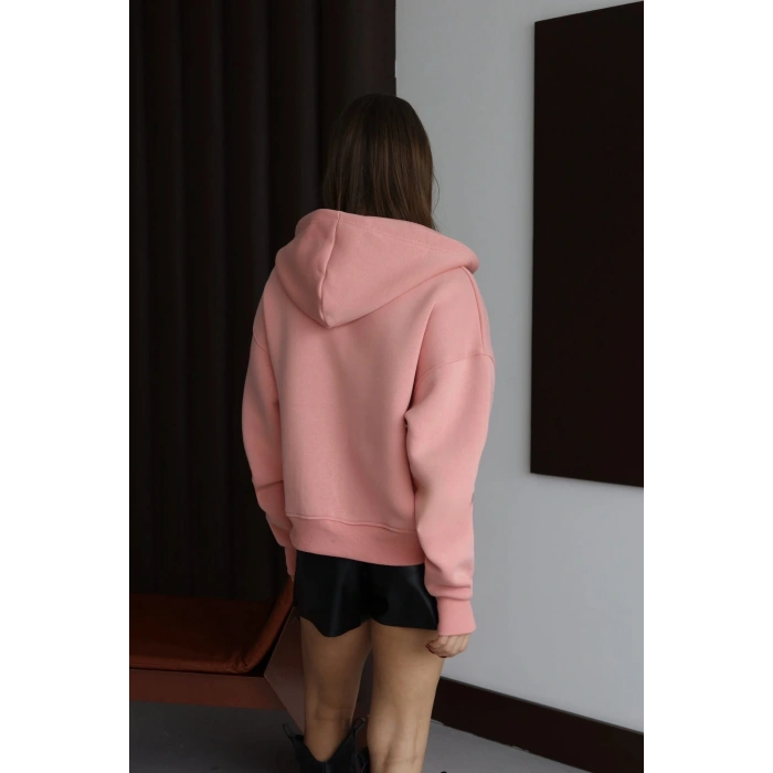 3 iplik şardonlu kapşonlu hoodie frm somon p510437