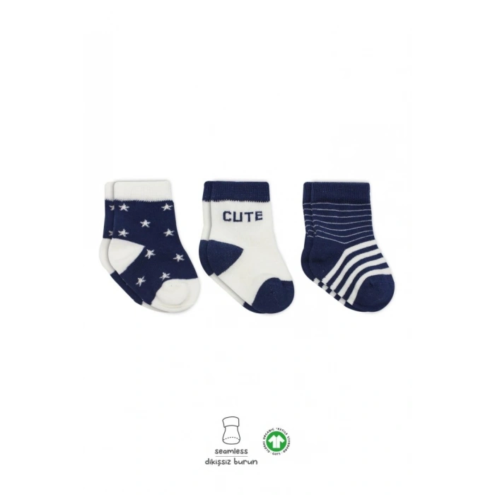 3Lü Penye Cute Stars Soket Çorap BS10115 Lacivert
