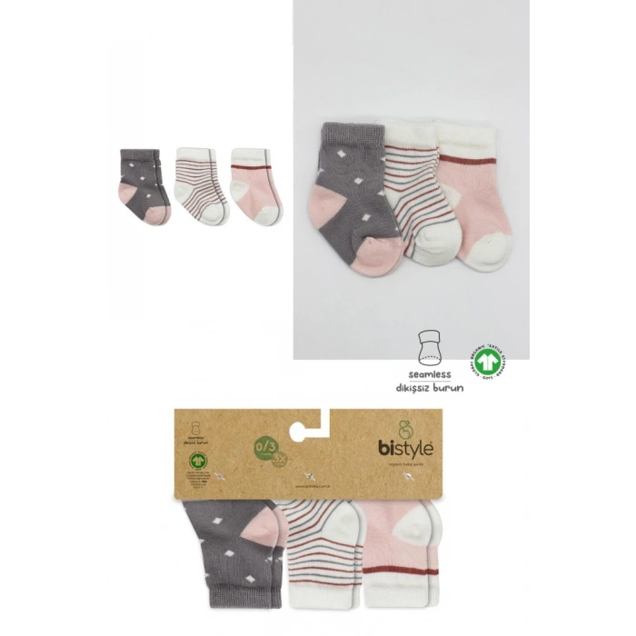 3Lü Penye Kız Soket Çorap 10112 Gri