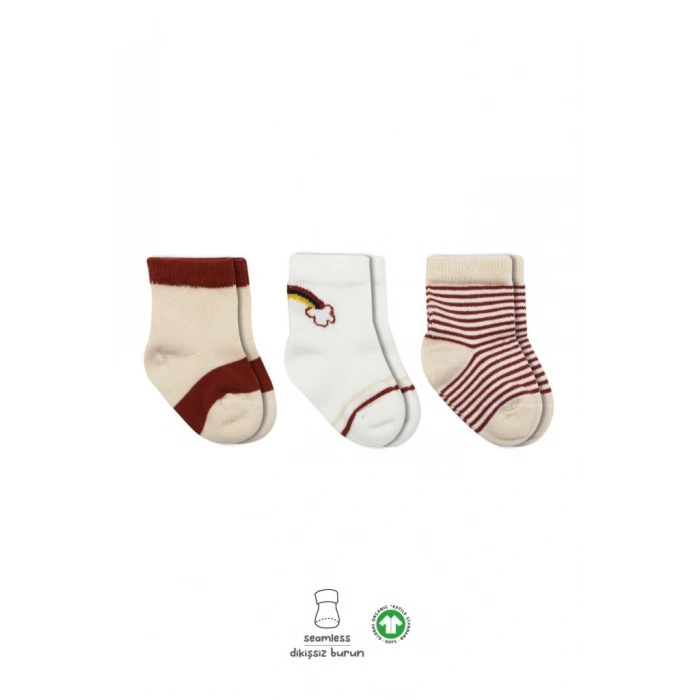 3Lü Penye Rainbow Soket Çorap BS10113 Kiremit