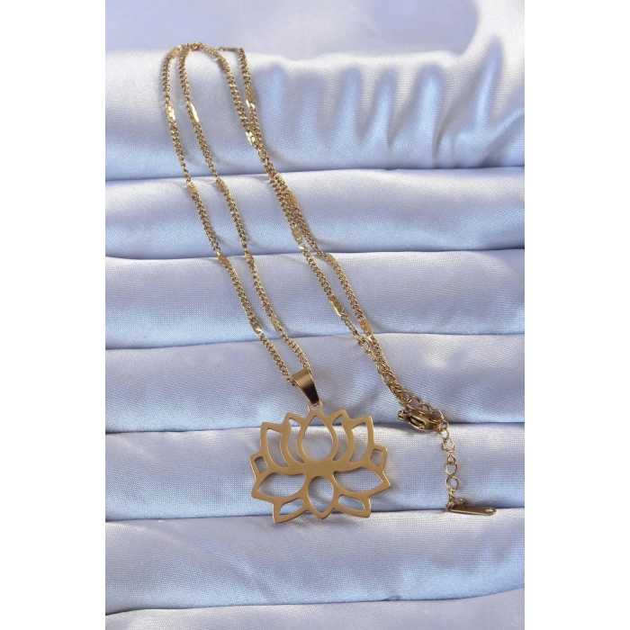316L Altın Renk Lotus Kolye