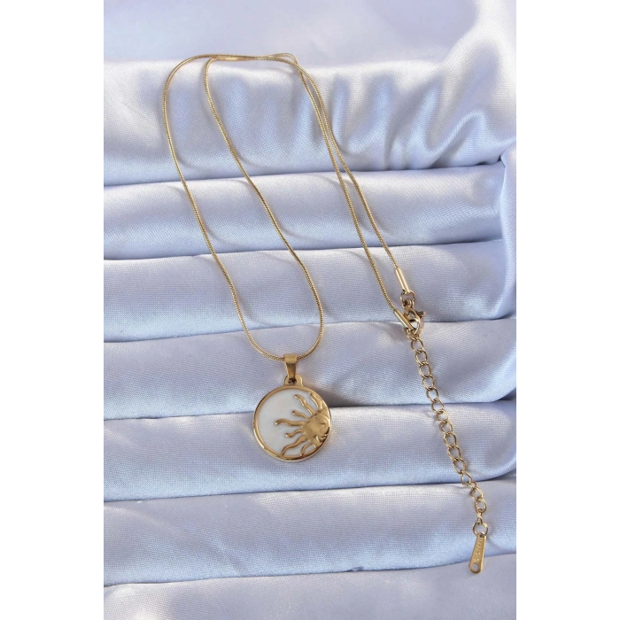 316L Altın Renk Mineli Parlayan Güneş Kolye