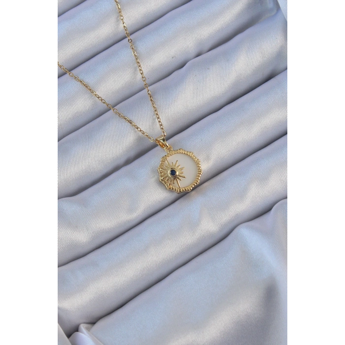 316L Çelik Altın Renk Zirkon Taşlı Mineli Kutup Yıldızı Kolye