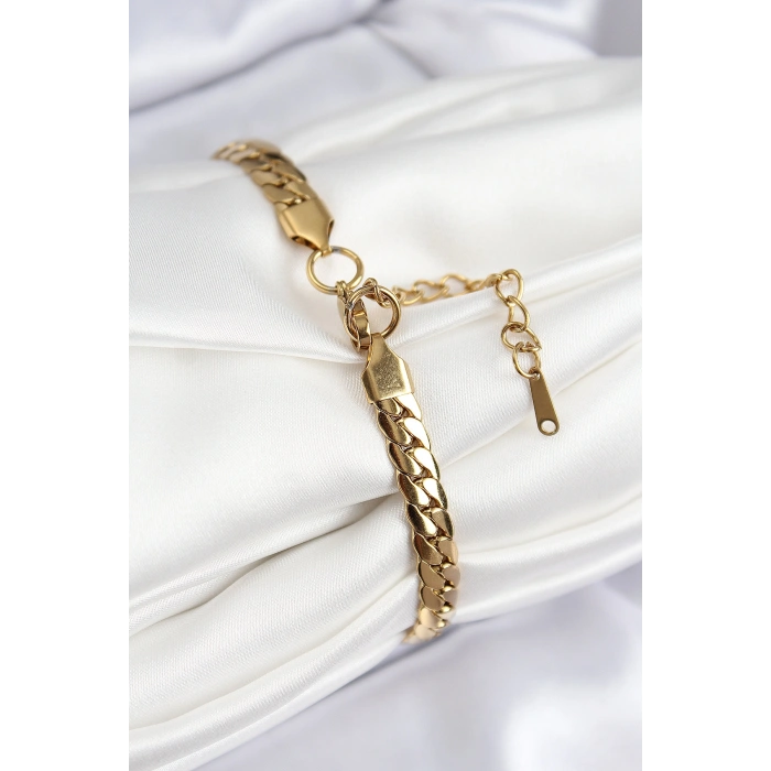 316L Çelik Ezme Zincir Model Gold Renk Kadın Bileklik