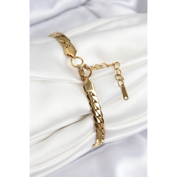 316L Çelik Ezme Zincir Model Gold Renk Kadın Bileklik