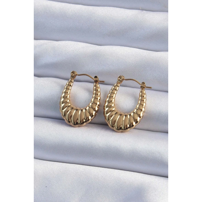 316L Çelik Gold Renk Bombeli Baklava Kesim Kadın Küpe