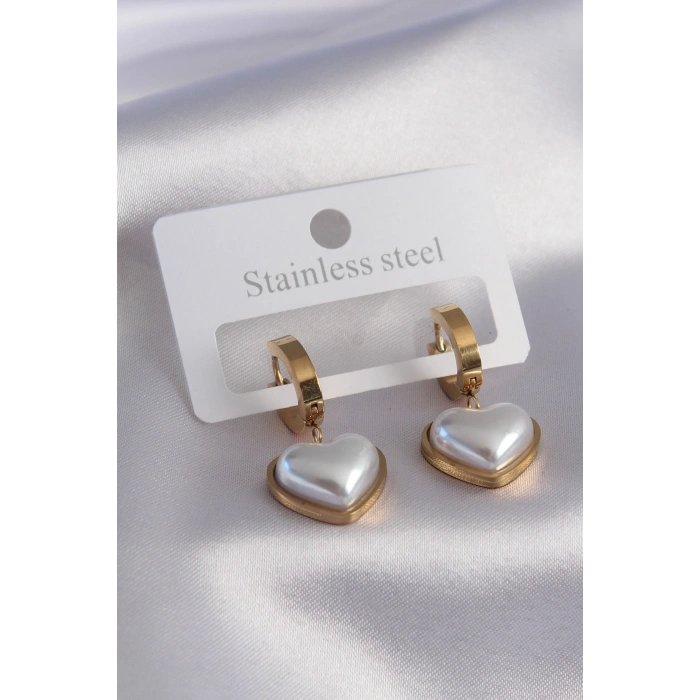 316L Çelik Gold Renk Kalp Model Kadın Küpe