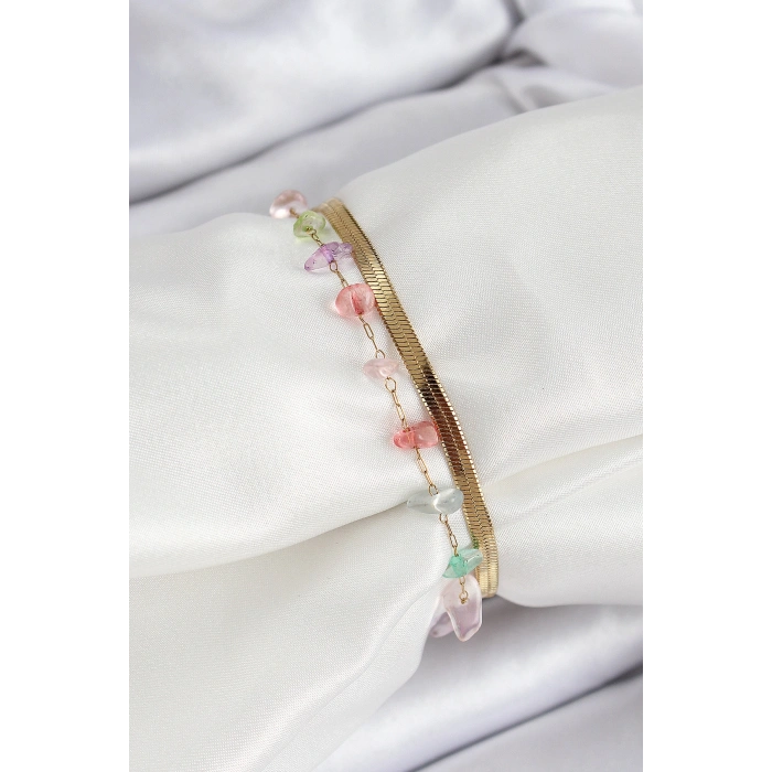 316L Çelik Gold Renk Kristal Karışık Renkli Taşlı Kadın Bileklik