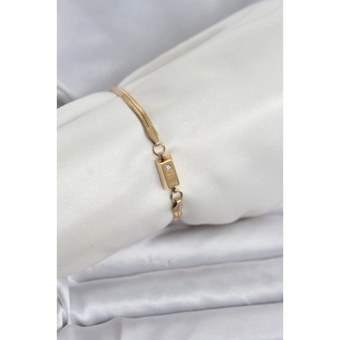 316L Çelik Gold Renk Külçe Altın Model Kadın Bileklik