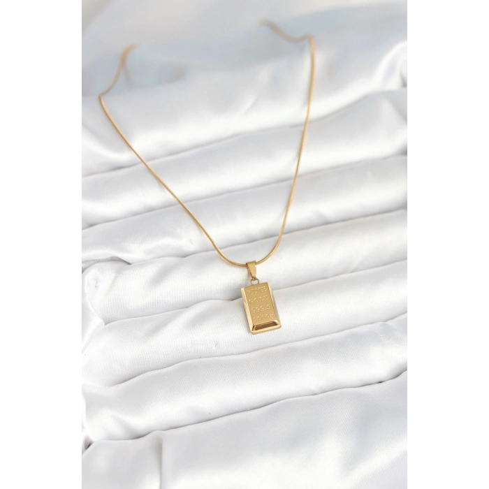 316L Çelik Gold Renk Külçe Altın Model Kolye