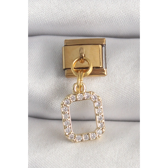 316L Çelik Gold Renk Sallantı Kare Zirkon Taşlı Nomination Charm