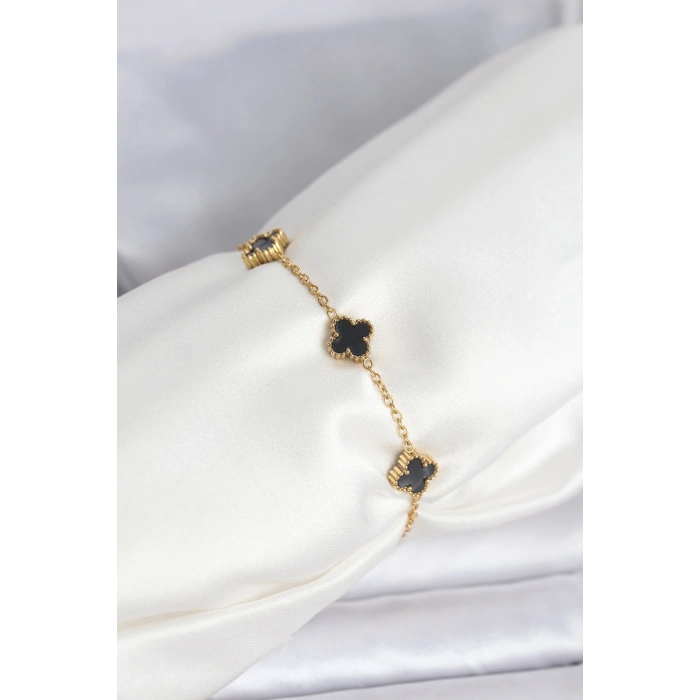 316L Çelik Gold Renk Siyah Baby Boy Yonca Bileklik