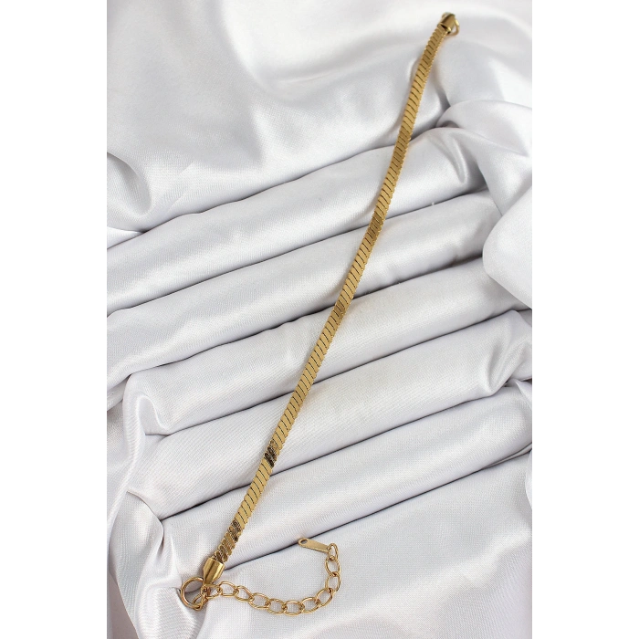 316L Çelik Gold Renk Yassı Zincir Model Kadın Bileklik