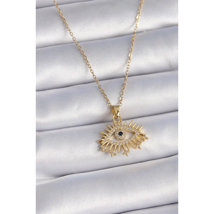 316L Çelik Gold Renk Zincir Zirkon Taşlı Göz Figür Kadın Kolye