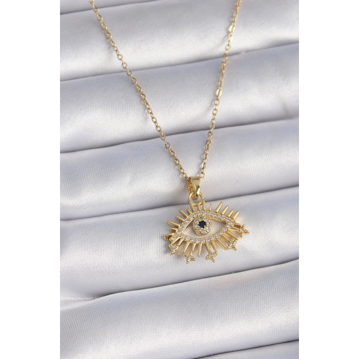 316L Çelik Gold Renk Zincir Zirkon Taşlı Göz Figür Kadın Kolye