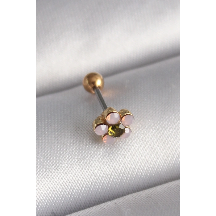 316L Çelik Gold Renk Zirkon Taşlı Çiçek Tragus Piercing