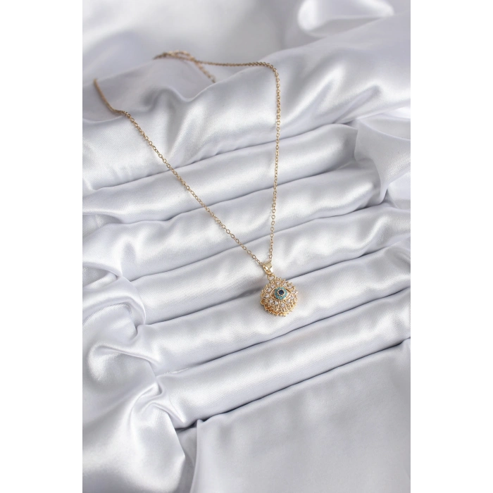 316L Çelik Gold Renk Zirkon Taşlı Göz Model Kadın Kolye