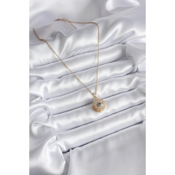 316L Çelik Gold Renk Zirkon Taşlı Göz Model Kadın Kolye