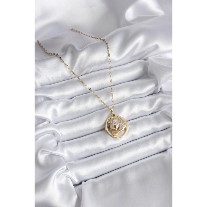 316L Çelik Gold Renk Zirkon Taşlı Jaguar Model Kadın Kolye