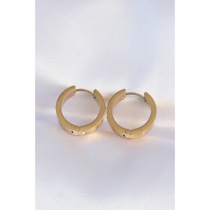 316L Çelik Gold Renk Zirkon Taşlı Model Halka Küpe