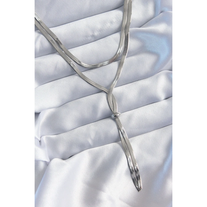 316L Çelik Gümüş Renk 2li İtalyan Zincir Asansör Model Kadın Kolye