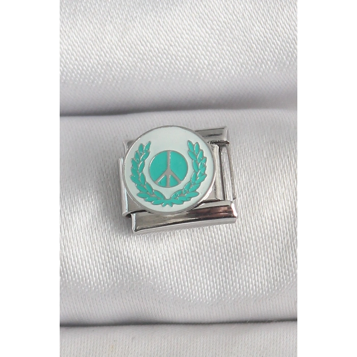 316L Çelik Gümüş Renk Beyaz Mavi Barış İşareti İşlemeli Nomination Charm