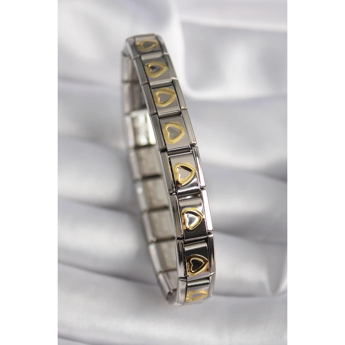 316L Çelik Gümüş Renk Gold Kalp İşleme Nomination Model Kadın Bileklik