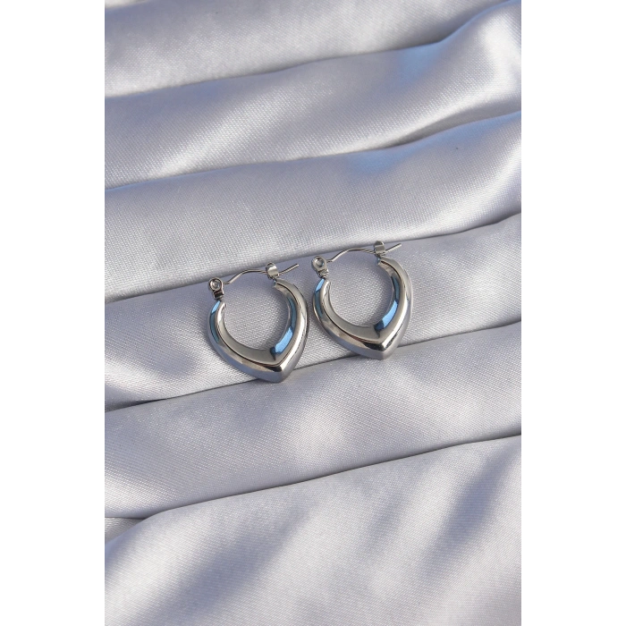 316L Çelik Gümüş Renk İçi Oval Tasarımlı Küpe