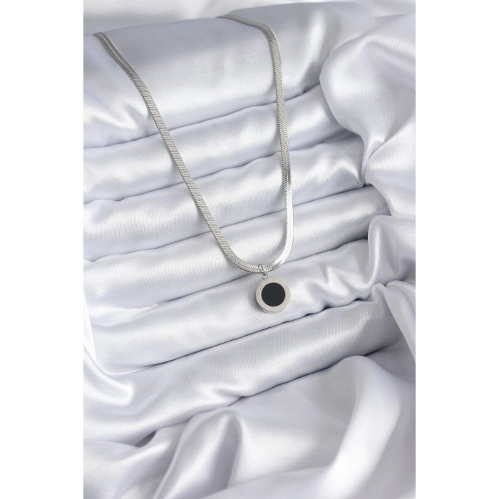 316L Çelik Gümüş Renk İtalyan Zincir Model İşleme Detay Kadın Kolye