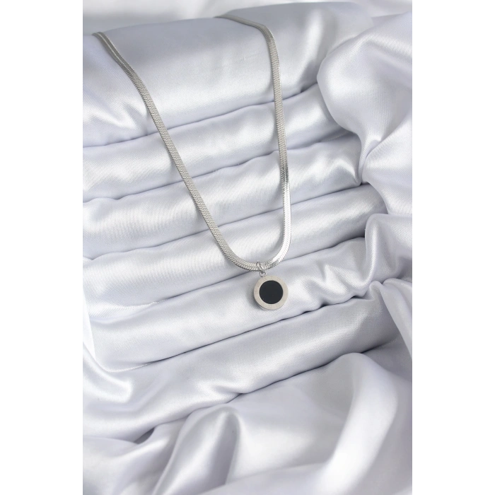 316L Çelik Gümüş Renk İtalyan Zincir Model İşleme Detay Kadın Kolye